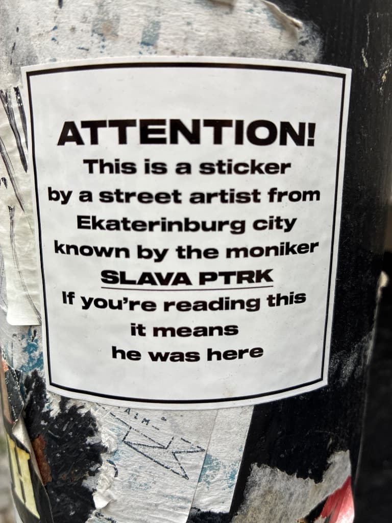 Attention, SLAVA PTRK was here sticker in Stockholm